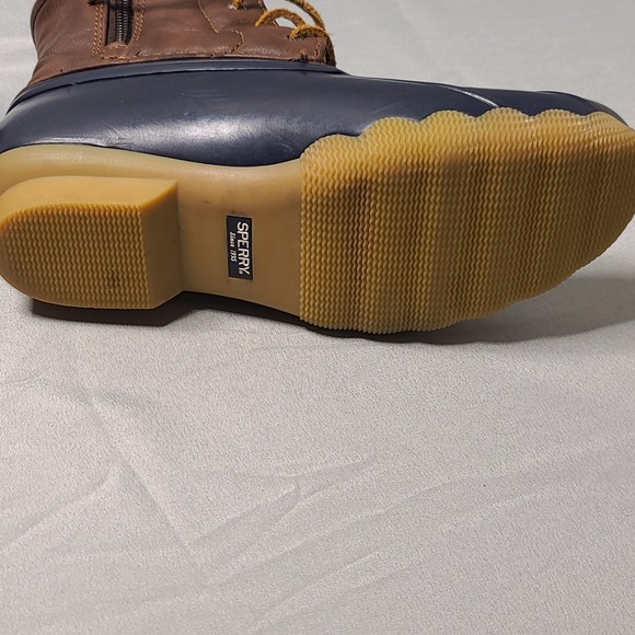 Sperry Saltwater Duck Boots Girls US 4 Navy Brown Waterproof Lace Up Winter - Picture 4 of 14